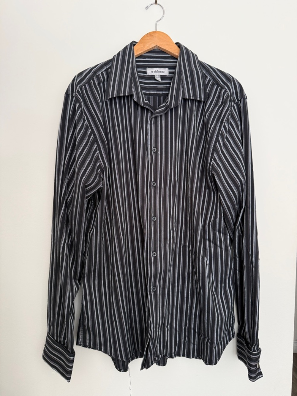 le chateau Black & Gray Vertical Stripe Dress Shirt